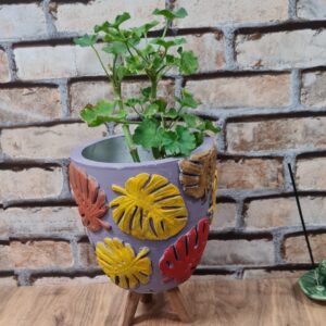 Yaprak desenli 19x19 cm saksı silikon kalıp