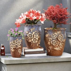 Çiçek desenli 3 lü saksı set silikon kalıp 20 cm 15 cm 13 cm
