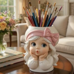 Şirin kız saksı kalemlik silikon kalıp no1