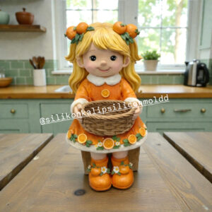 Portakal kız erkek sepetle biblo silikon kalıp