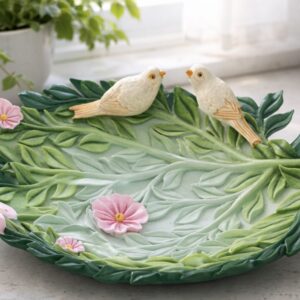 Sunumluk kuşlu yaprak desen tabak silikon kalıp 31x22 cm